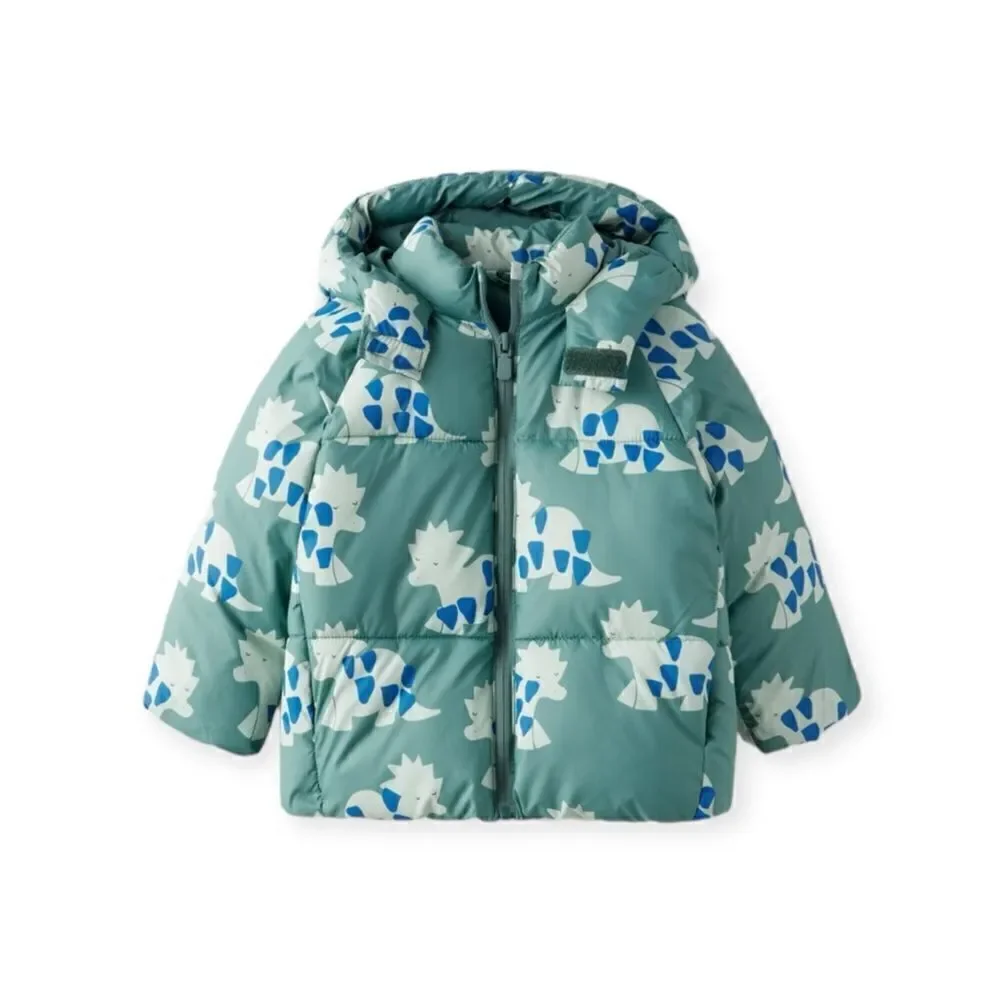 ZARA Kids Green Dinosaur Water Repellent Puffer Coat NWT Size 12-18M